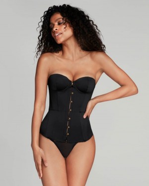 Dámské Korzety Agent Provocateur Mercy Satin Corset Černé CZ | Y25-9301