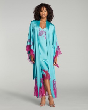 Dámské Župan Agent Provocateur Christi Long Kimono Teal/Pink CZ | O58-1905