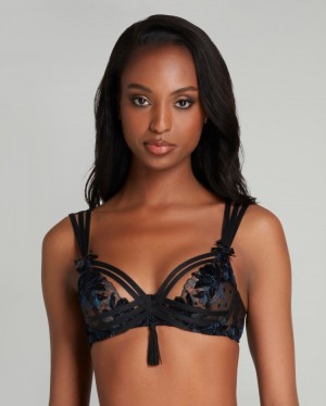 Dámské Podprsenky Agent Provocateur Adellah Plunge Underwired Bra Black/Teal CZ | F58-9867