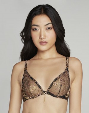 Dámské Podprsenky Agent Provocateur Constantia Plunge Underwired Bra Zlaté CZ | U30-5317