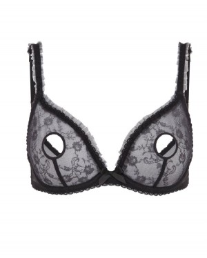 Dámské Podprsenky Agent Provocateur Perle Peephole Underwired Plunge Bra Černé CZ | P60-0813