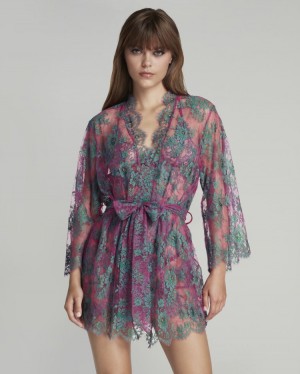 Dámské Pyžama Agent Provocateur Carline Krátké Kimono Green/Fuchsia CZ | F83-8412