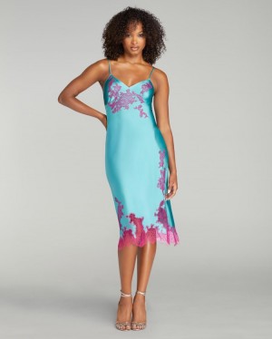 Dámské Uklouznutí Agent Provocateur Christi Long Slip Teal/Pink CZ | P42-6041